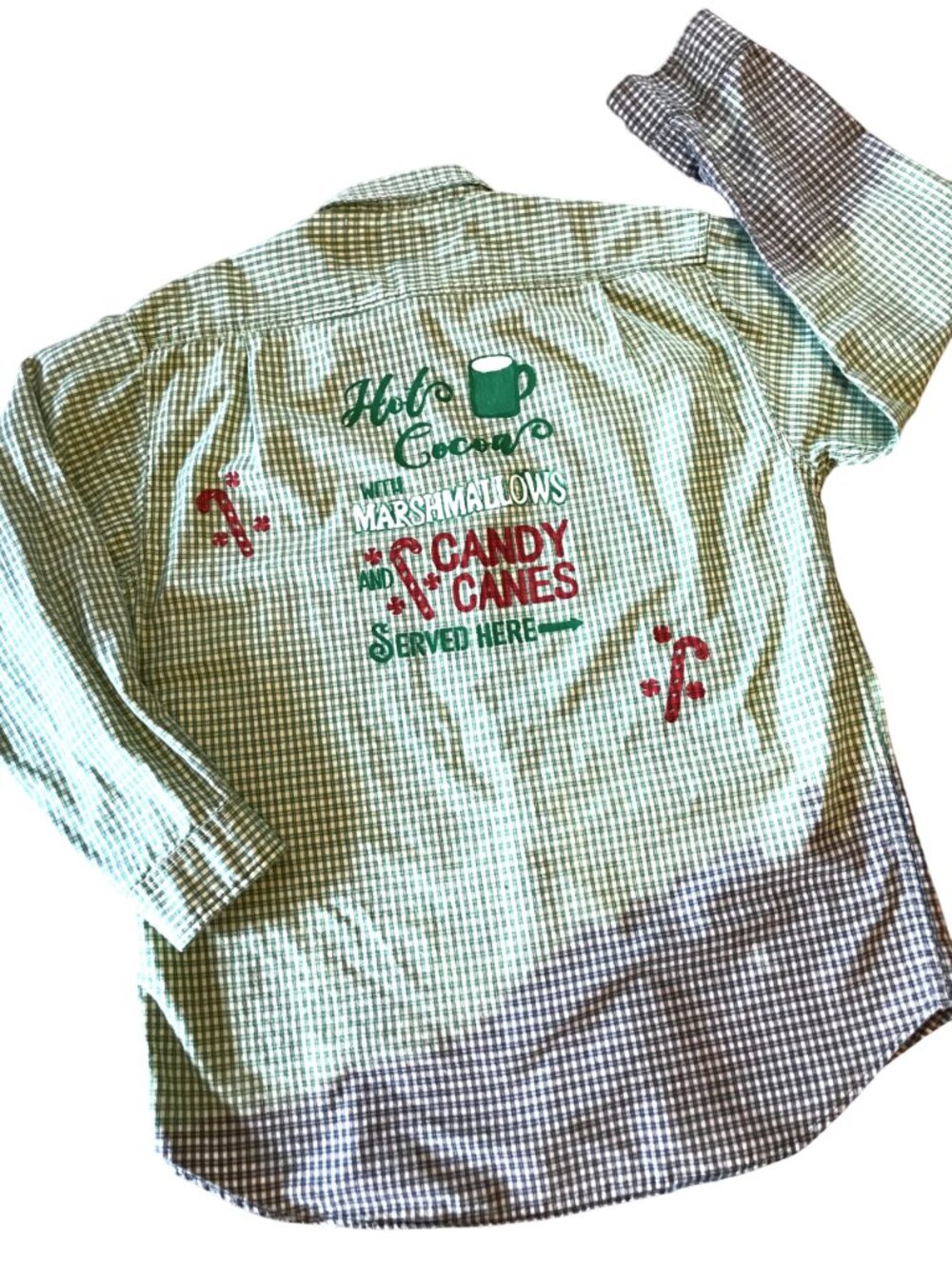 Upcycled Plaid Christmas Shirt, Bleached Painted Holiday Graphics Plus Size